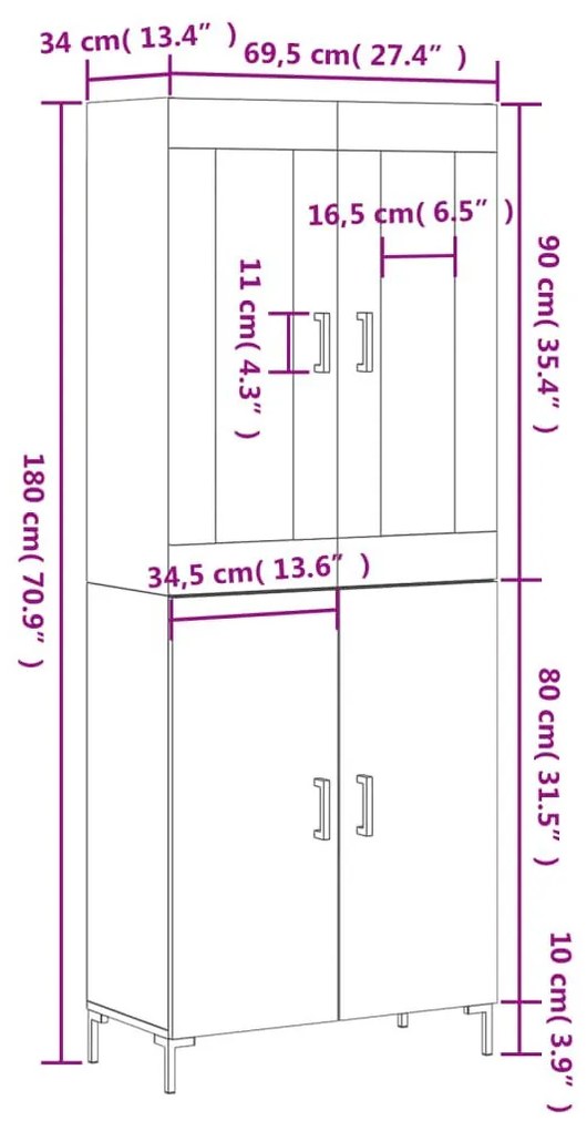 Ντουλάπι Γκρι Σκυροδέματος 69,5x34x180 εκ. Επεξεργασμένο Ξύλο - Γκρι