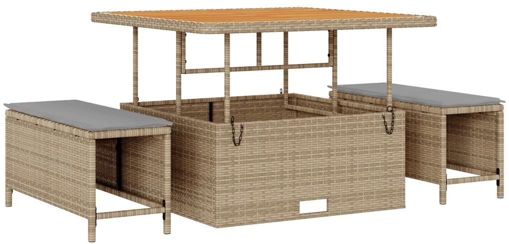vidaXL 9 Piece Garden Sofa Set with Cushions Beige Poly Rattan Acacia