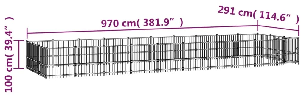 Κλουβί Σκύλου Εξωτερικού Χώρου 28,23 μ² από Ατσάλι - Μαύρο