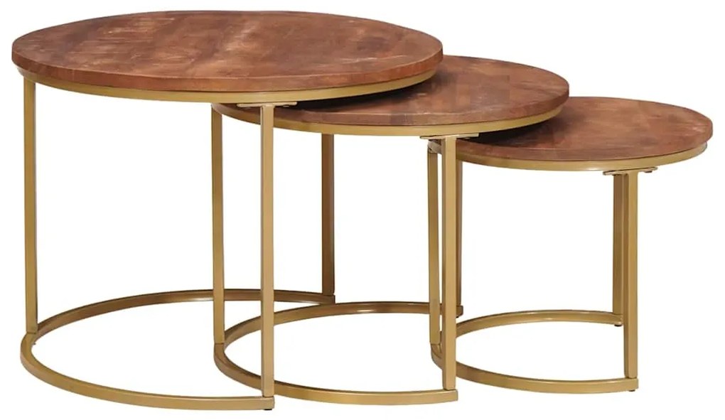 vidaXL Τραπεζάκια Καφέ Στερεών 3 pcs Μασίφ ξύλο μάνγκο και χάλυβας