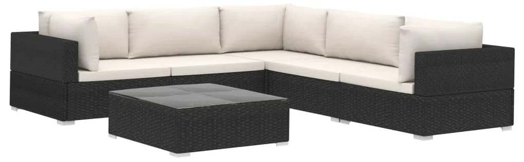 vidaXL Σαλόνι Κήπου 6 Τεμαχίων Μαύρο από Συνθετικό Ρατάν με Μαξιλάρια