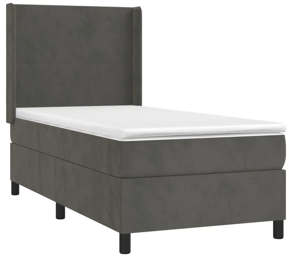 Κρεβάτι Boxspring με Στρώμα Σκούρο Γκρι 80x200 εκ. Βελούδινο - Γκρι