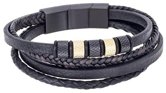 Βραχιόλι Senza Men&#039;s Steel Black Leather Strap