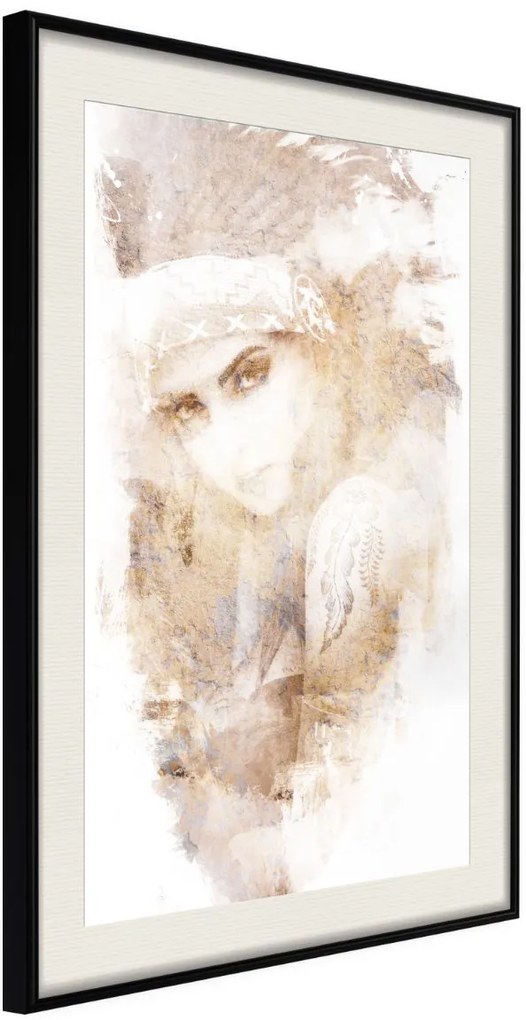 Αφίσα - Mysterious Look (Beige) - 30x45 - Μαύρο - Με πασπαρτού