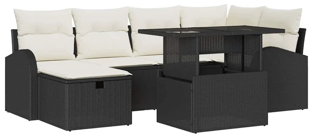 vidaXL Σετ Κήπου 7 Τεμαχίων με Μαξιλάρια σε Μαύρο Πολυ Ράτταν