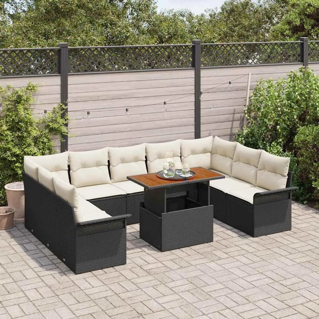 vidaXL Σετ Καναπέ Κήπου 10 pcs Μαύρο και κρεμ 100 x 55 x 73 εκ