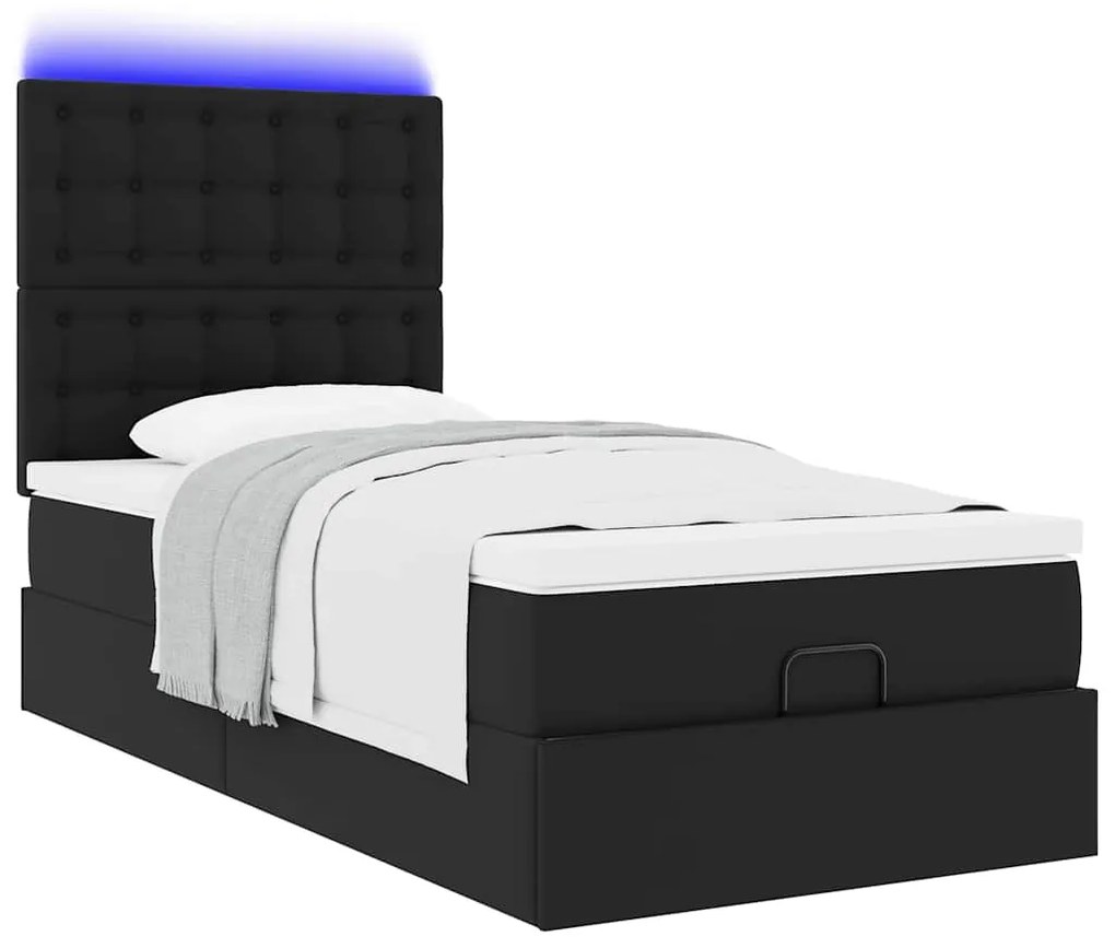 Οθωμανικό κρεβάτι με στρώμα &amp; LEDs Μαύρο 90x190cm Faux Leather 3313825