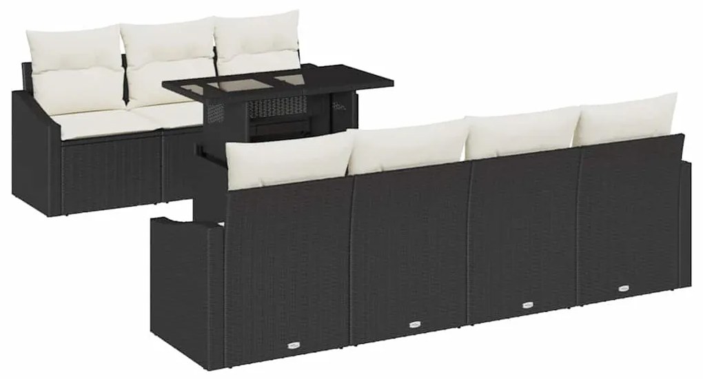 vidaXL Σετ Καναπέ Κήπου με μαξιλάρι 8 pcs Μαύρο συνθετικό ρατάν