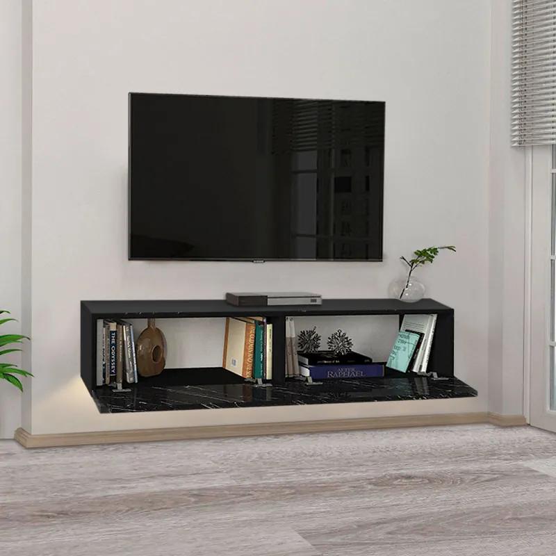 Έπιπλο τηλεόρασης επιτοίχιο Aristo Megapap από μελαμίνη με LED χρώμα μαύρο - εφέ μαρμάρου 135x31,6x25εκ. - Μελαμίνη - GP042-0170,3