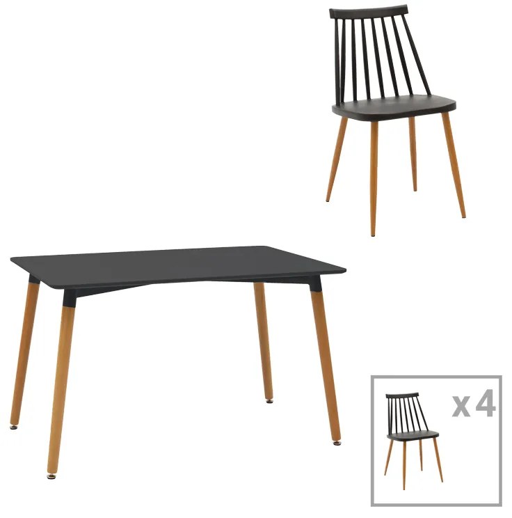 Τραπεζαρία Aurora-Natali pakoworld σετ 5τεμ pp-mdf σε μαύρη-φυσική απόχρωση 120x80x76εκ