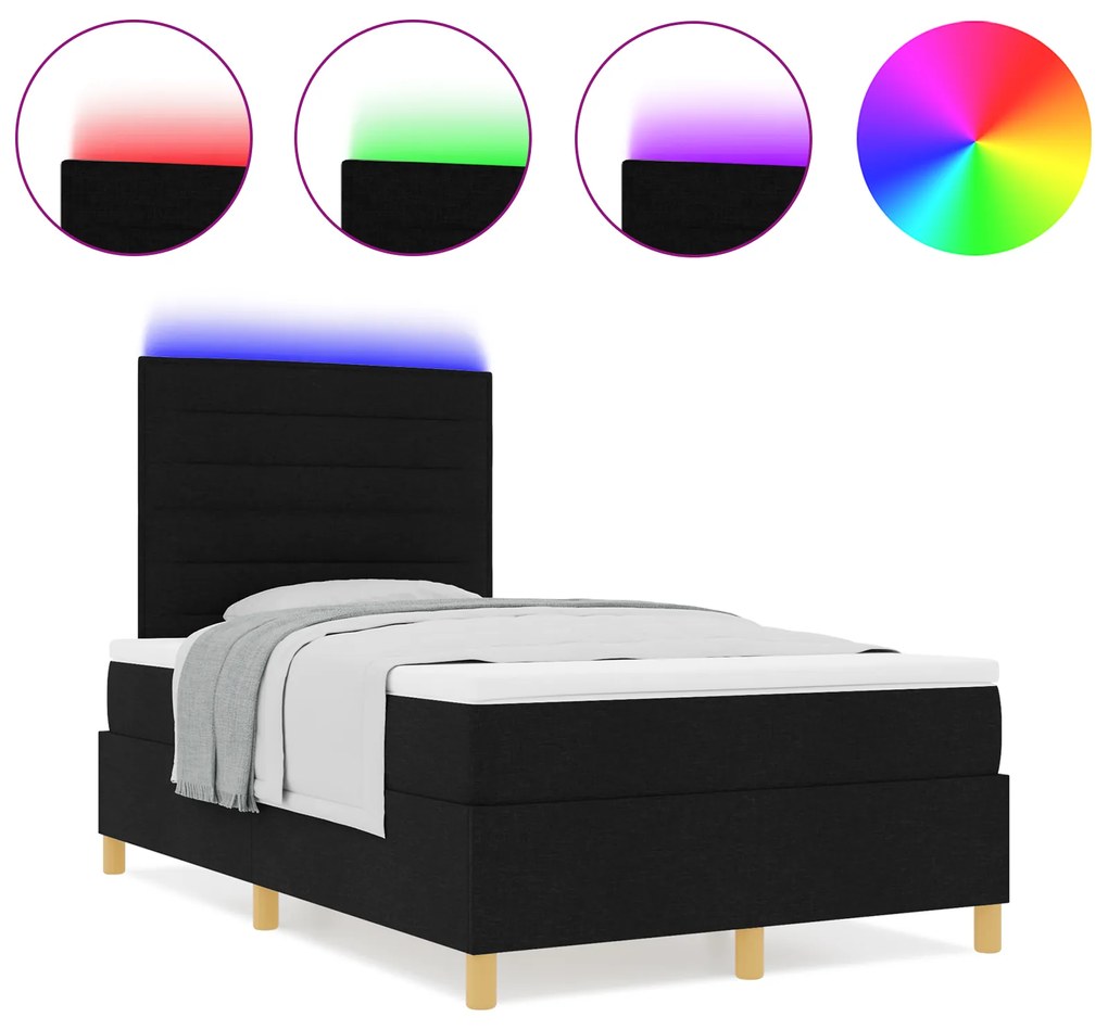 vidaXL Κρεβάτι Box Spring με Στρώμα & LED Μαύρο 120x200 εκ. Ύφασμα
