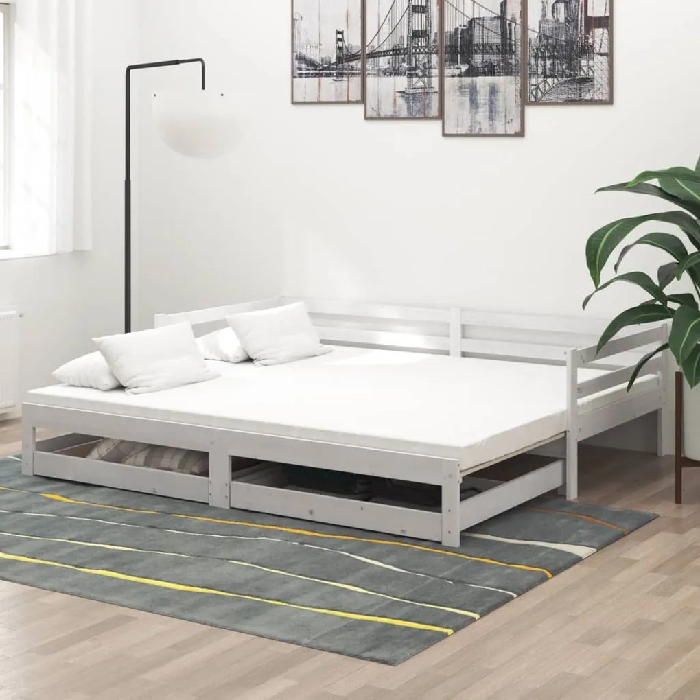 vidaXL Καναπές Κρεβάτι Συρόμενος Λευκός 2x(90x200) εκ. Ξύλο Πεύκου