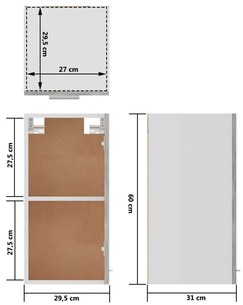 Ντουλάπι Κρεμαστό Γκρι Σκυροδέματος 29,5x31x60 εκ. Επεξ. Ξύλο - Γκρι