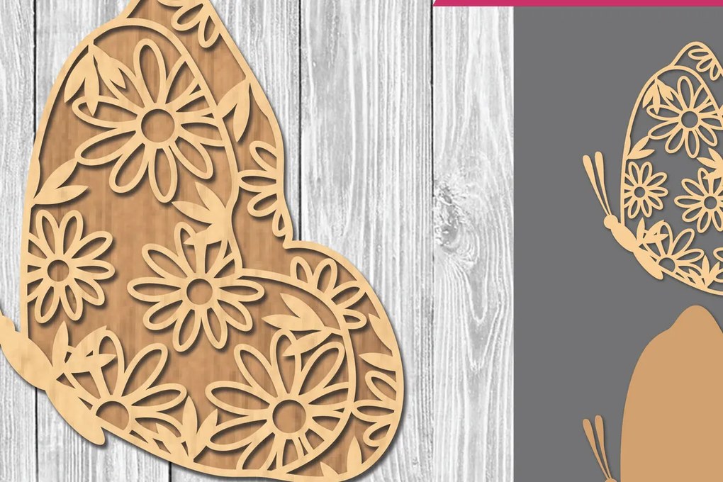 Σετ των 2 Intra απο ξύλο plywood  Χρώμα wenge 3mm-4mm πάχος - Διακόσμηση με πεταλούδα λουλουδιών Δίασταση 20x20 cm INTRAFABR-62541784