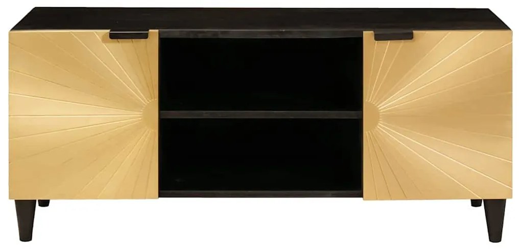 vidaXL Ντουλάπι TV Μαύρο και Χρυσό 105 x 33 x 46 εκ Μασίφ ξύλο μάνγκο
