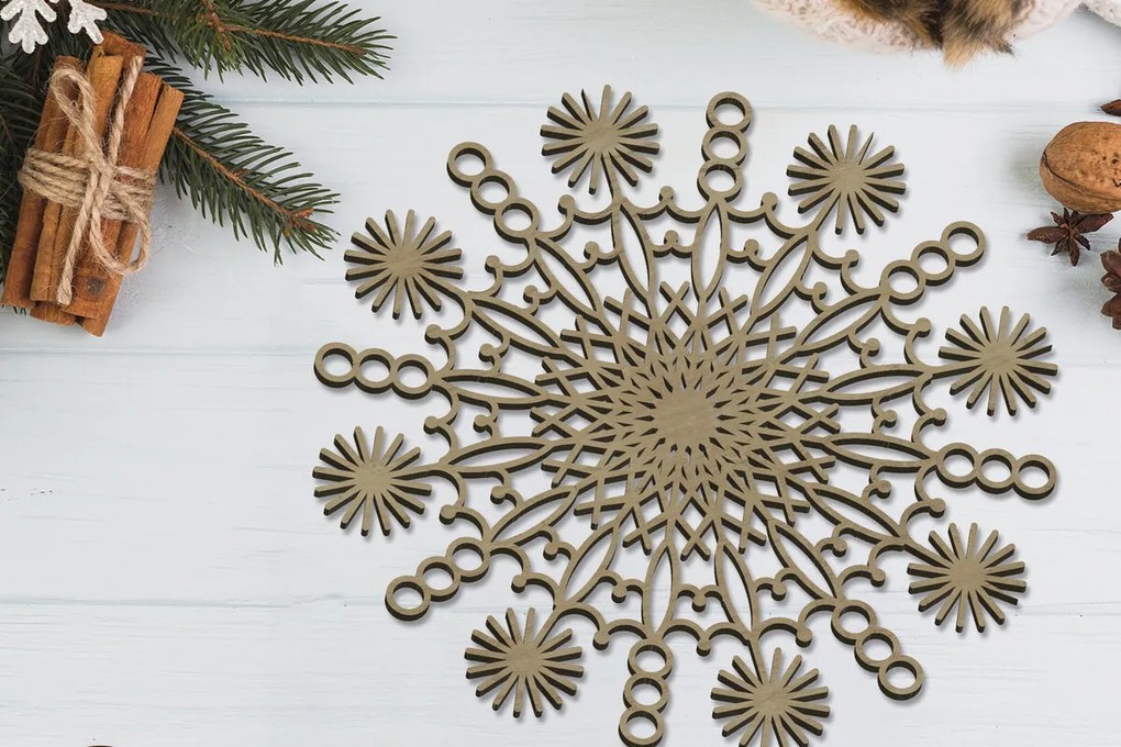 Σετ των 3 Intra απο ξύλο plywood 3mm-4mm πάχος Πρότυπο αποκοπής χριστουγεννιάτικων νιφάδων χιονιού Δίασταση 4x4 cm INTRAFABR-85137898