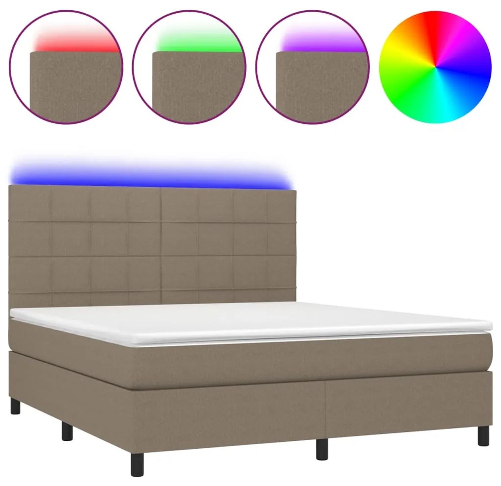 vidaXL Κρεβάτι Boxspring με Στρώμα & LED Taupe 160x200 εκ. Υφασμάτινο