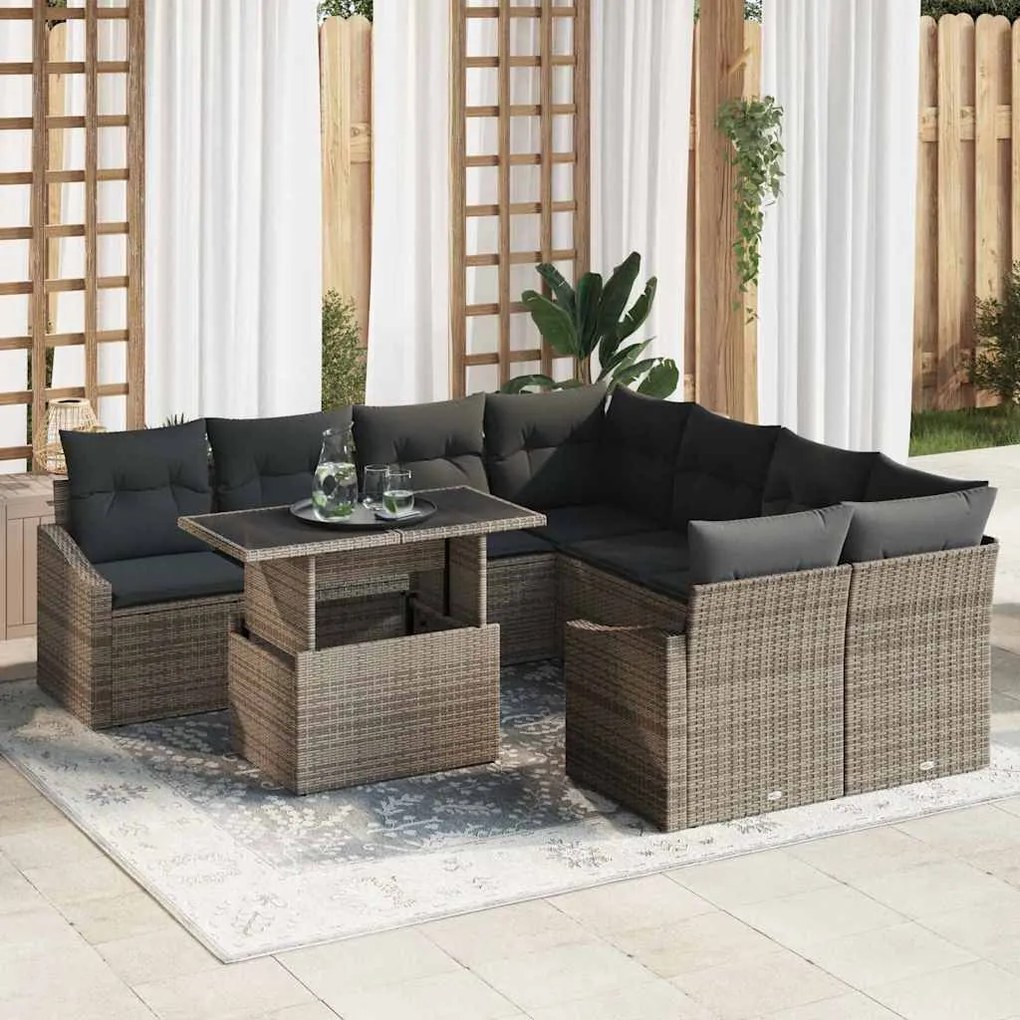 vidaXL Σετ Καναπέ Κήπου με μαξιλάρι 9 pcs Γκρι 100 x 55 x 73 εκ