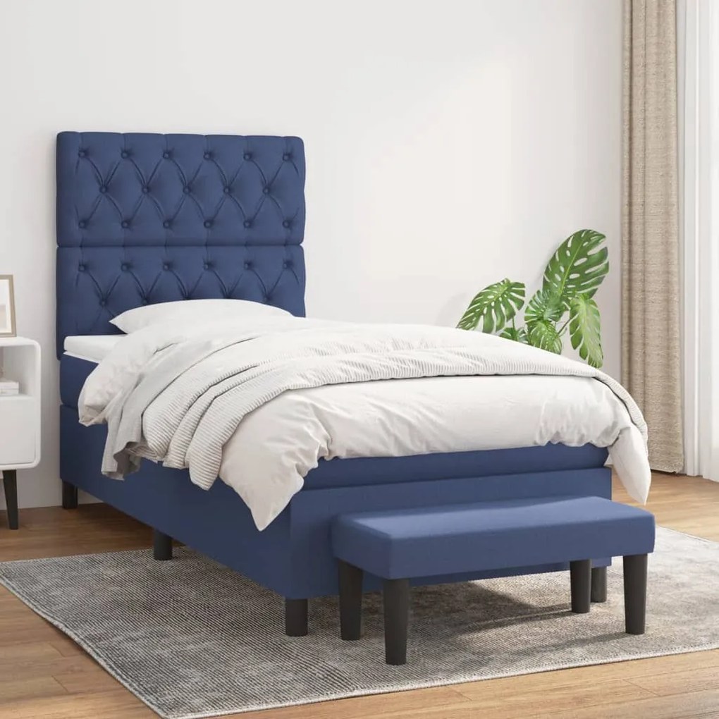 vidaXL Κρεβάτι Boxspring με Στρώμα Μπλε 80x200 εκ. Υφασμάτινο