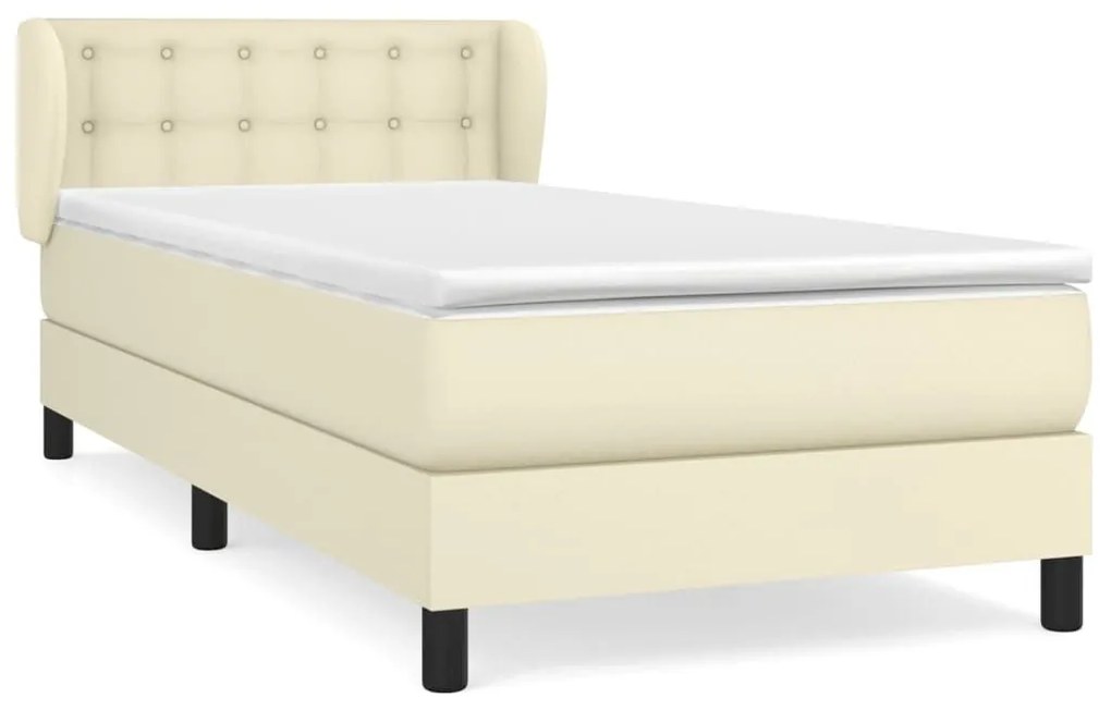 Κρεβάτι Boxspring με Στρώμα Κρεμ 100x200εκ. από Συνθετικό Δέρμα - Κρεμ