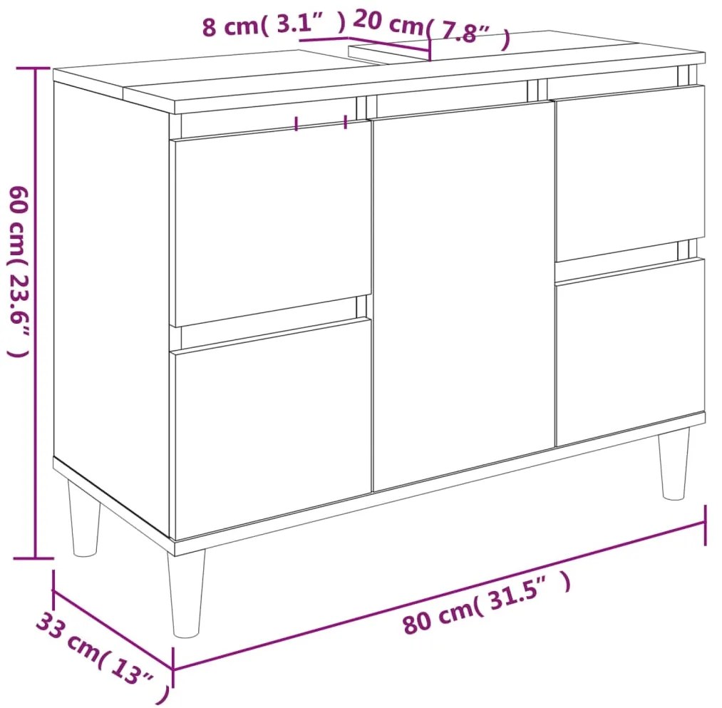 Ντουλάπι Νιπτήρα Λευκό 80 x 33 x 60 εκ. από Επεξεργασμένο Ξύλο - Λευκό