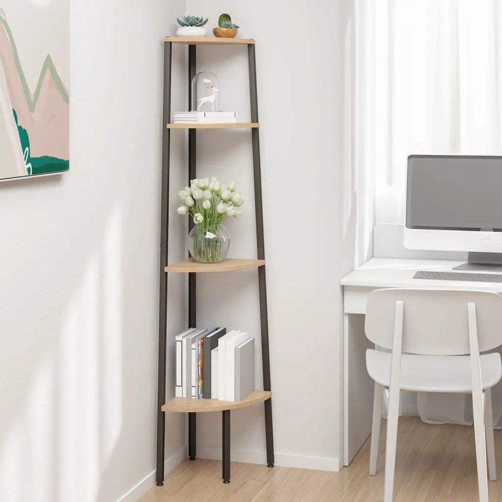 Γωνιακό Ράφι 4 Επιπέδων Ανοιχτό Καφέ και Μαύρο 45,5 x 31,5 x 150 εκ.