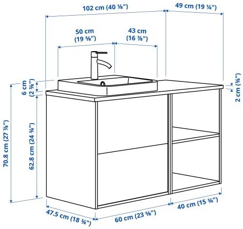 ANGSJON/BACKSJON έπιπλο νιπτήρα/νιπτήρας/μπαταρία, 102x49x71 cm 995.284.46