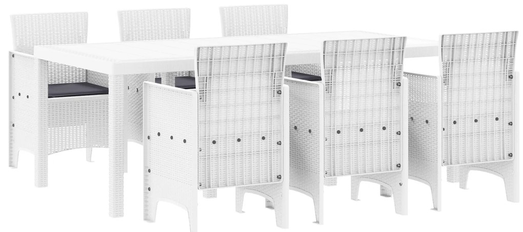 vidaXL Σετ τραπεζαρίας κήπου 7 pcs Λευκό 200 x 100 x 73 εκ. PE Ρατάν