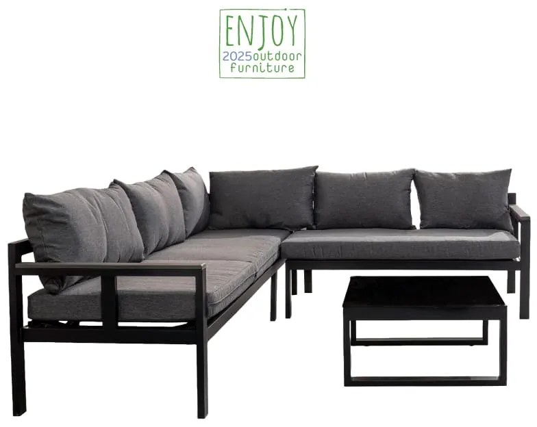 Bonsai Home Σετ Σαλόνι 3τμχ Μεταλλικό Εξωτερικού χώρου με Μετατροπή σε Ξαπλώστρα Ανθρακί