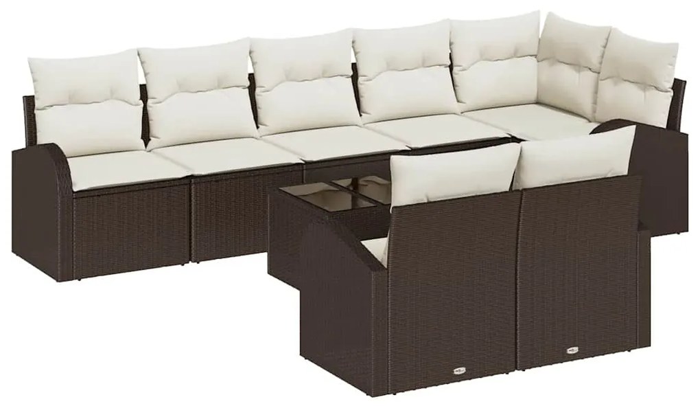 vidaXL Σετ Καναπέ Κήπου με μαξιλάρι 9 pcs Καφέ και λευκό Πολυ ράταν