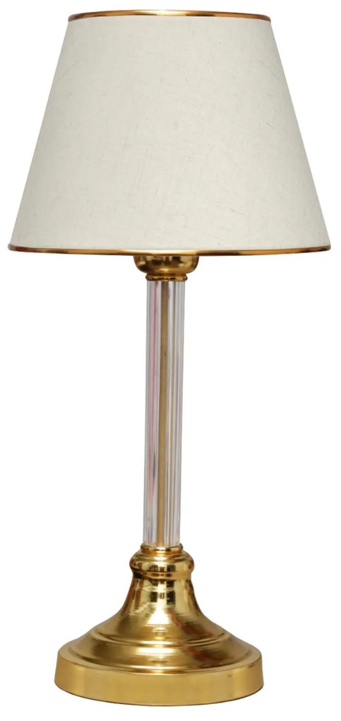 TABLE LAMP  GOLD BASE, TRANSPARENT PILLAR, ECRU CAP 22x22x45 εκ.