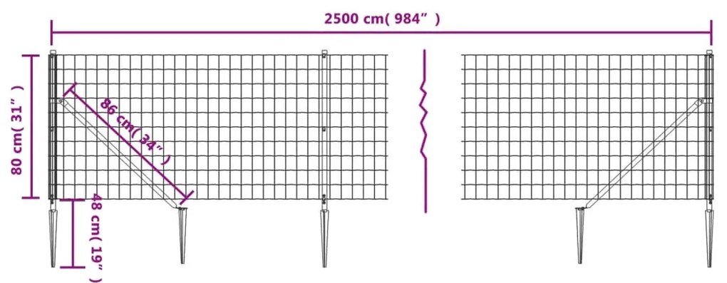 vidaXL Συρματόπλεγμα Περίφραξης Πράσινο 0,8 x 25 μ. με Καρφωτές Βάσεις