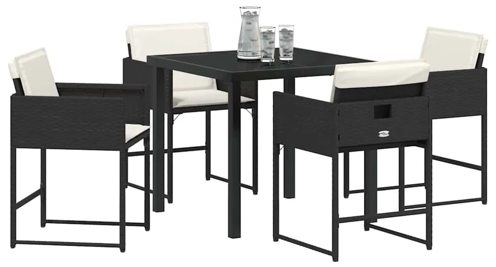 vidaXL Σέτ φαγητού για κήπο με μαξιλάρι 5 pcs Μαύρο συνθετικό ρατάν