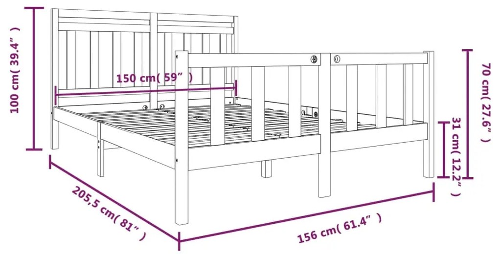 ΠΛΑΙΣΙΟ ΚΡΕΒΑΤΙΟΥ 150 X 200 ΕΚ. ΑΠΟ ΜΑΣΙΦ ΞΥΛΟ 5FT KING SIZE 3100963