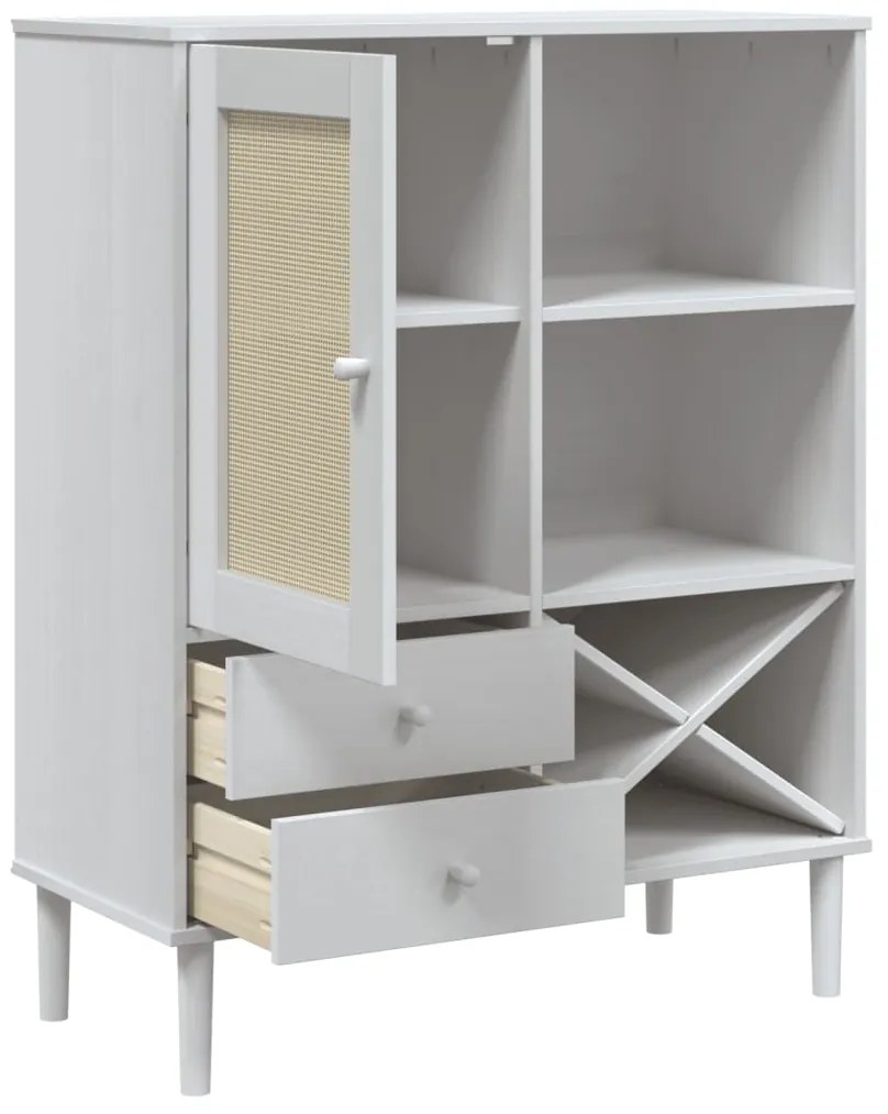 vidaXL Ντουλάπι Ψηλό SENJA Λευκό/Ρατάν 90x40x112 εκ. Μασίφ Ξύλο Πεύκου