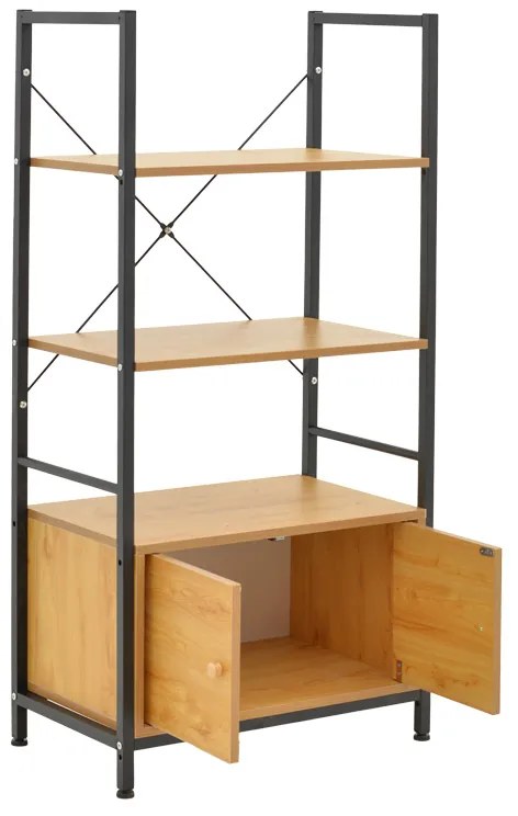 Ραφιέρα επιδαπέδια με ντουλάπι Kuili pakoworld μέταλλο μαύρο-mdf σε oak απόχρωση 60x36x121εκ