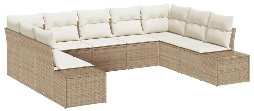 vidaXL Σετ Καναπέ Κήπου με μαξιλάρι 9 pcs Μπεζ Πολυ ράταν