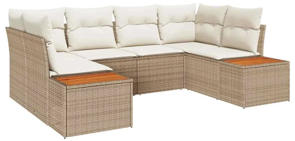 vidaXL Σετ Καναπέ Κήπου με μαξιλάρι 6 pcs Μπεζ Πολυ ράταν