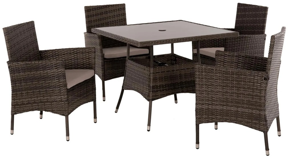 Σετ κήπου Τραπεζαρία HM5965 5 τεμ Rattan Καφέ - Μέταλλο - Γυαλί