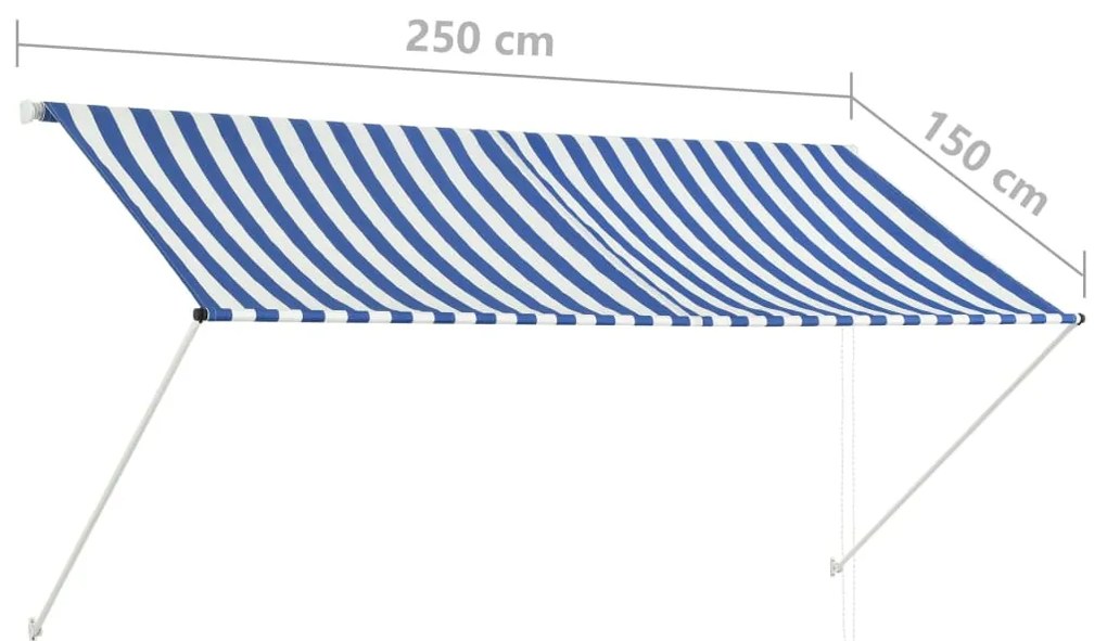 Τέντα Συρόμενη Μπλε / Λευκό 250 x 150 εκ. - Μπλε