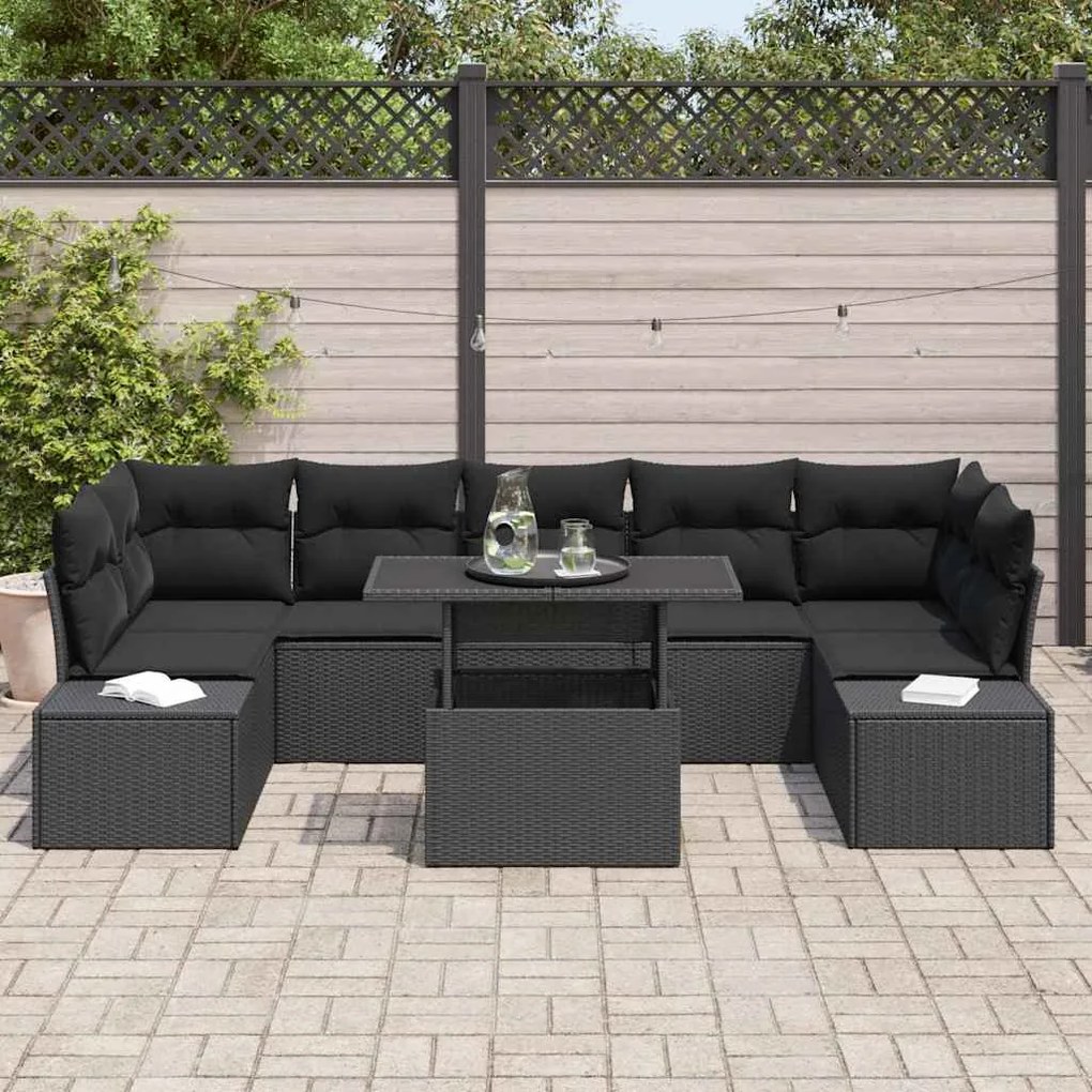 vidaXL Σετ Καναπέ Κήπου με μαξιλάρι 8 pcs Μαύρο 100 x 55 x 73 εκ