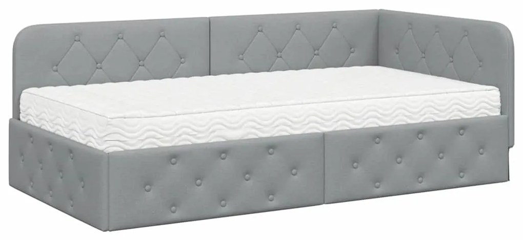 vidaXL Κρεβάτι Γωνίας με στρώμα Ανοιχτό γκρι 90 x 200 cm ύφασμα