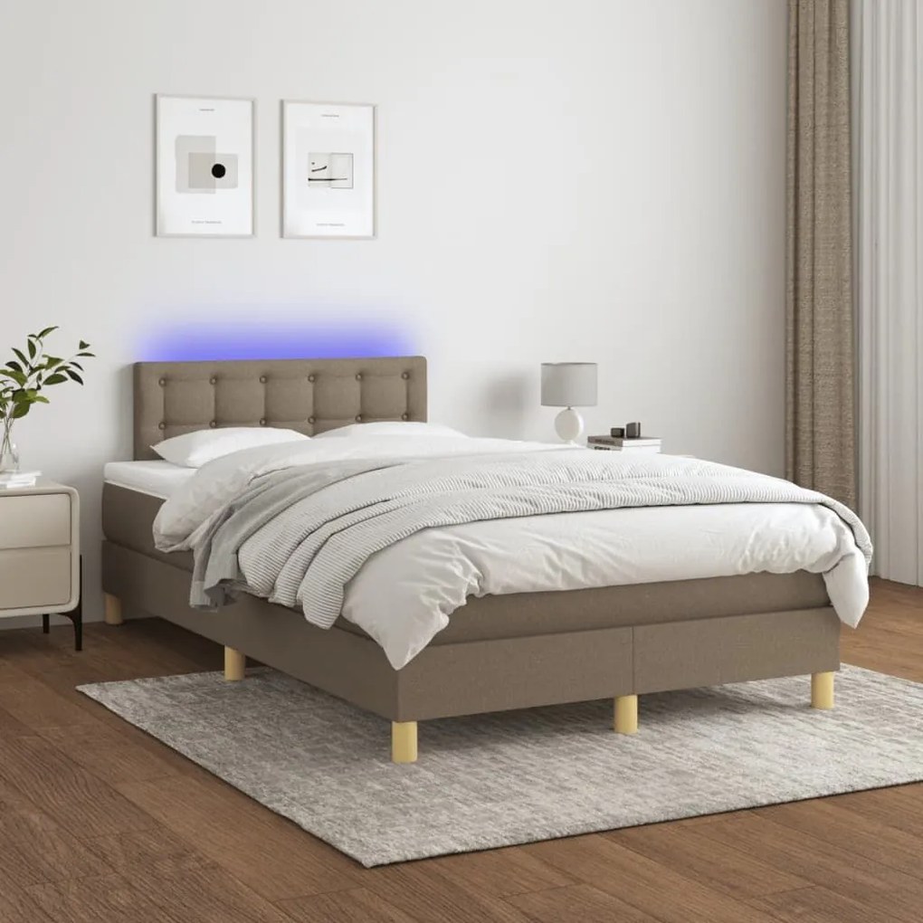 Κρεβάτι Boxspring με Στρώμα &amp; LED Taupe 120x190 εκ. Υφασμάτινο - Μπεζ-Γκρι