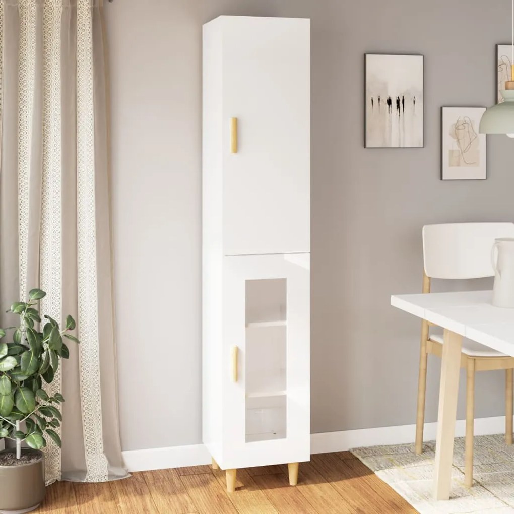 vidaXL Ντουλάπι Γυαλ. Λευκό 34,5 x 34 x 180 εκ. από Επεξεργασμένο Ξύλο