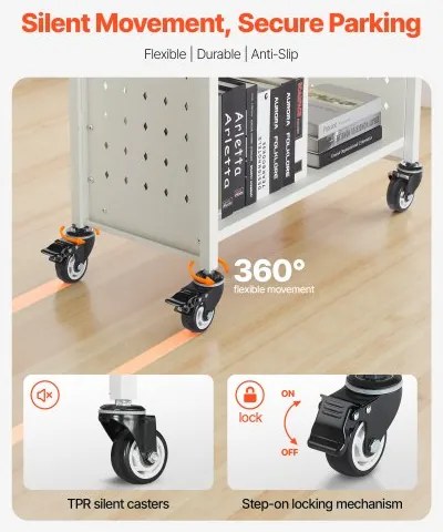 VEVOR 3-Tier Rolling Book Cart Single Sided L-Shaped Shelves Book Truck in White