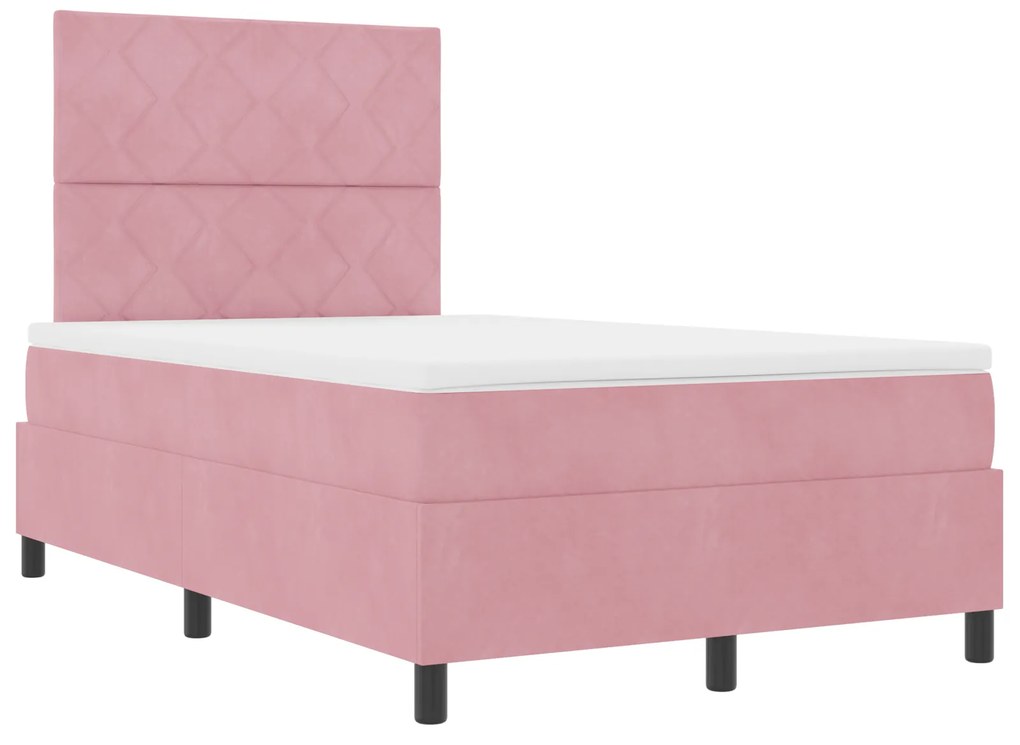 vidaXL κρεβάτι box spring με στρώμα και LED ροζ 120x190 εκ. βελούδο