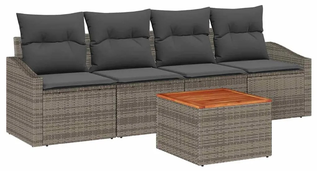 vidaXL Σετ Καναπέ Κήπου με μαξιλάρι 5 pcs Γκρι Πολυ ράταν