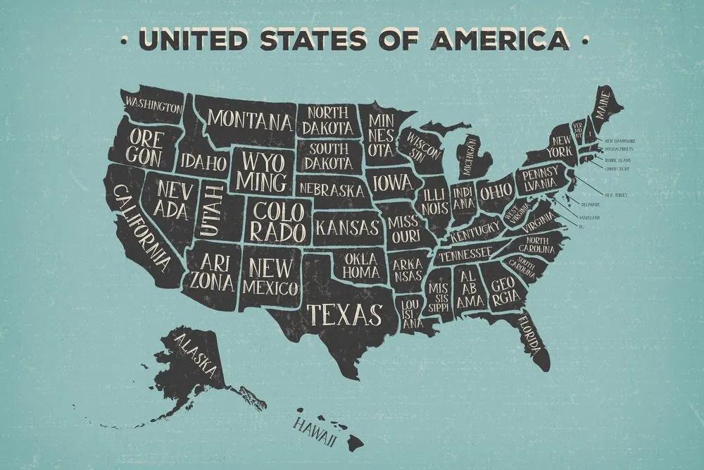 Εικόνα στον εκπαιδευτικό χάρτη των ΗΠΑ από φελλό με μπλε φόντο - 120x80  flags