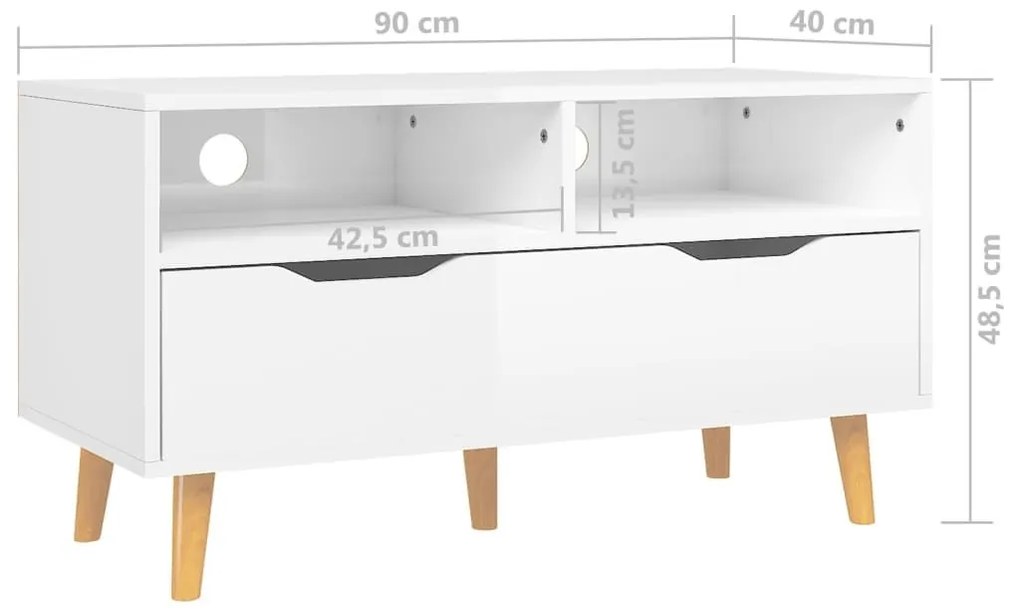 Έπιπλο Τηλεόρασης Γυαλ. Λευκό 90x40x48,5 εκ Επεξεργασμένο Ξύλο - Λευκό