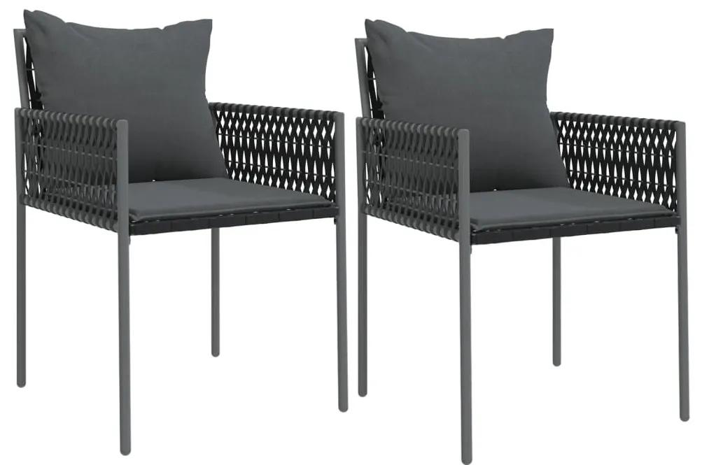 Καρέκλες Κήπου 2 τεμ. Μαύρο 54x61x83 εκ Συνθ. Ρατάν &amp; Μαξιλάρια - Μαύρο
